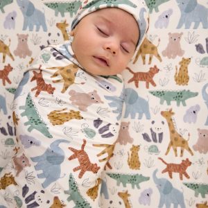 Sweet Safari Swaddle & Infant Beanie Set