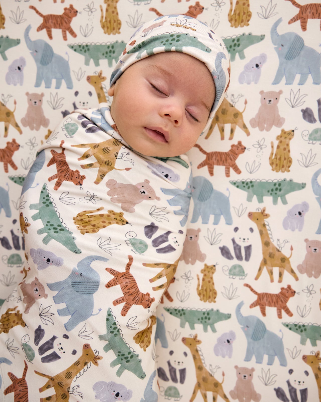 Sweet Safari Swaddle & Infant Beanie Set