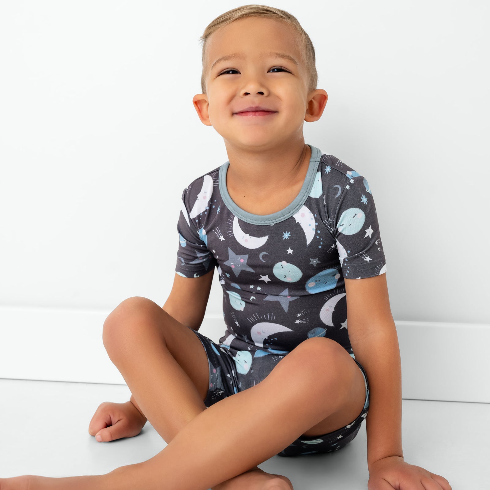 Blue To the Moon & Back Two-Piece Short Sleeve & Shorts Pajama Set - Image 2