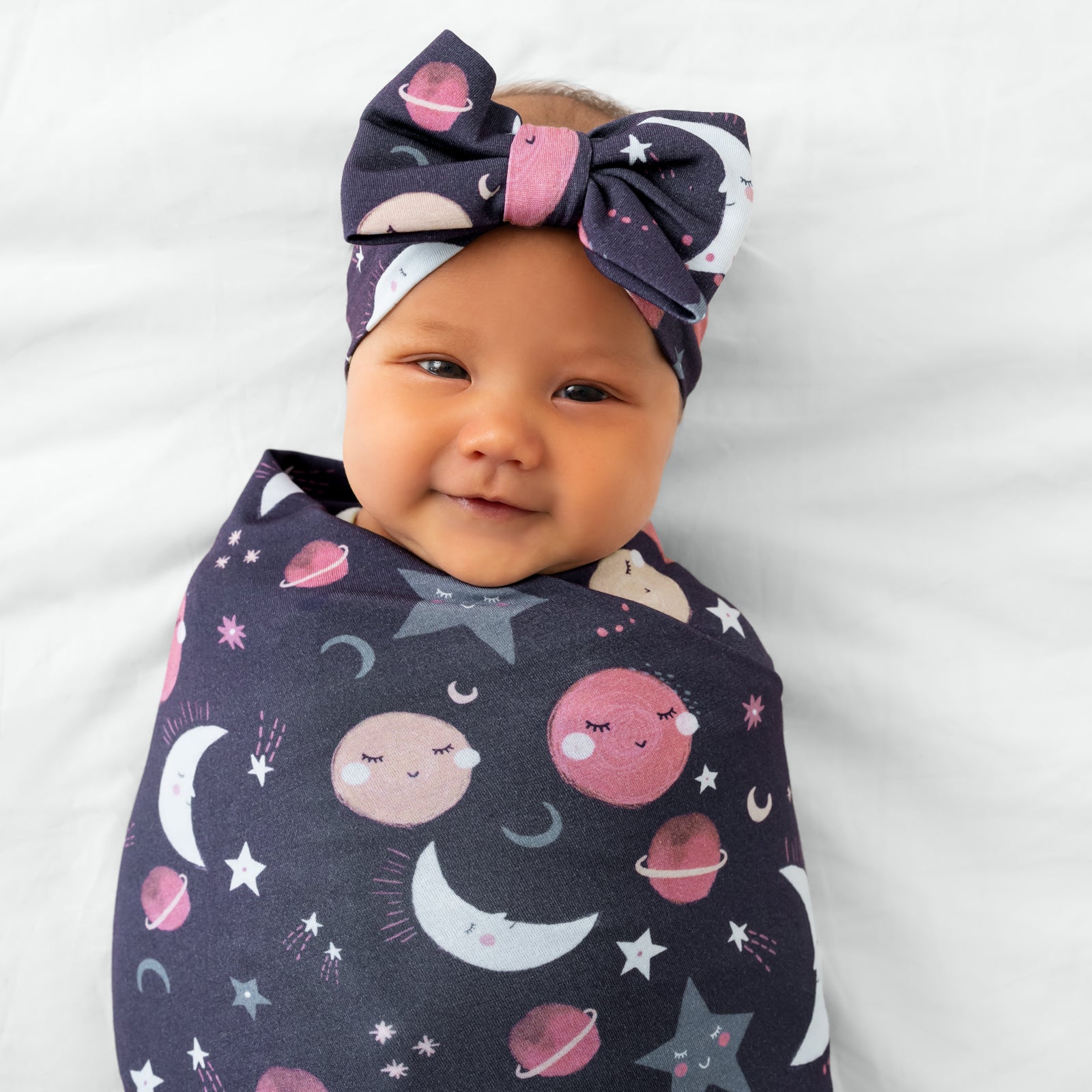 Pink To the Moon & Back Swaddle & Luxe Bow Headband Set - Image 2