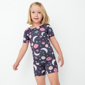 Pink To the Moon & Back Two-Piece Short Sleeve & Shorts Pajama Set