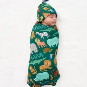 Wild Zoo Swaddle & Hat Set