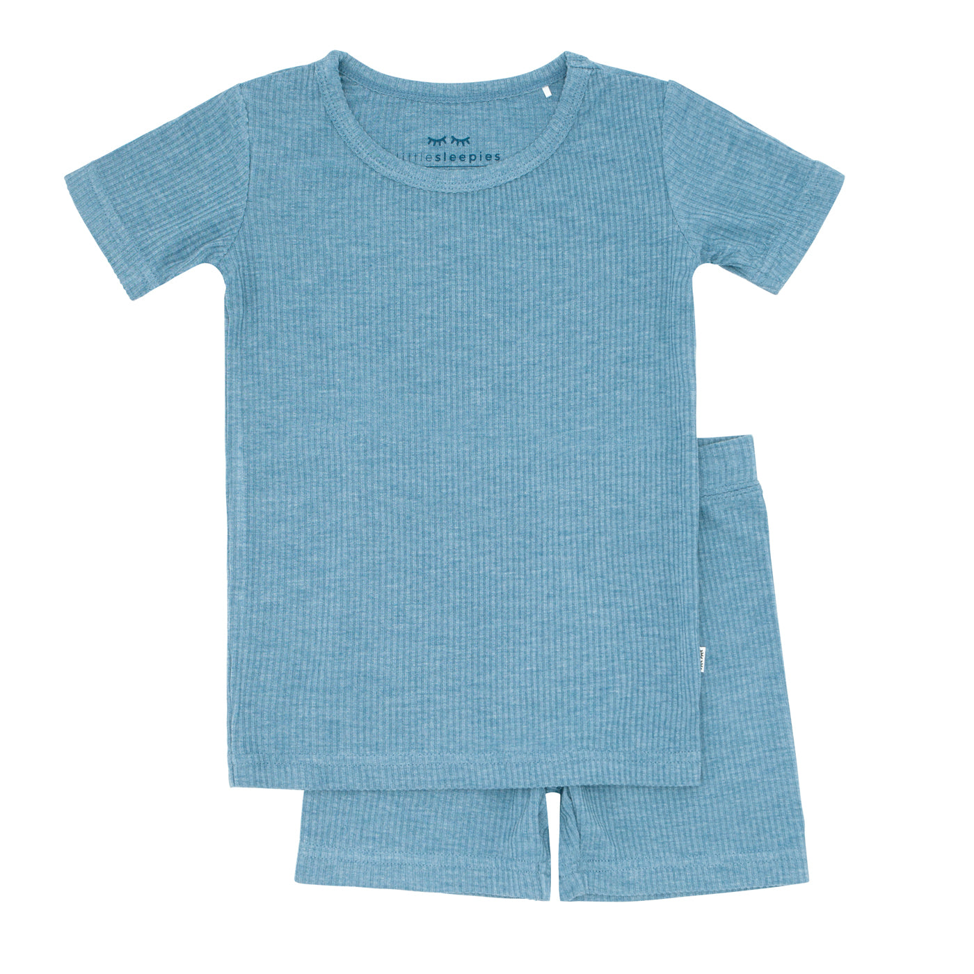 Heather Blue Ribbed Two-Piece Short Sleeve & Shorts Pajama Set - Image 6