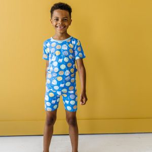 Blue Cookies & Milk Two-Piece Short Sleeve & Shorts Pajama Set