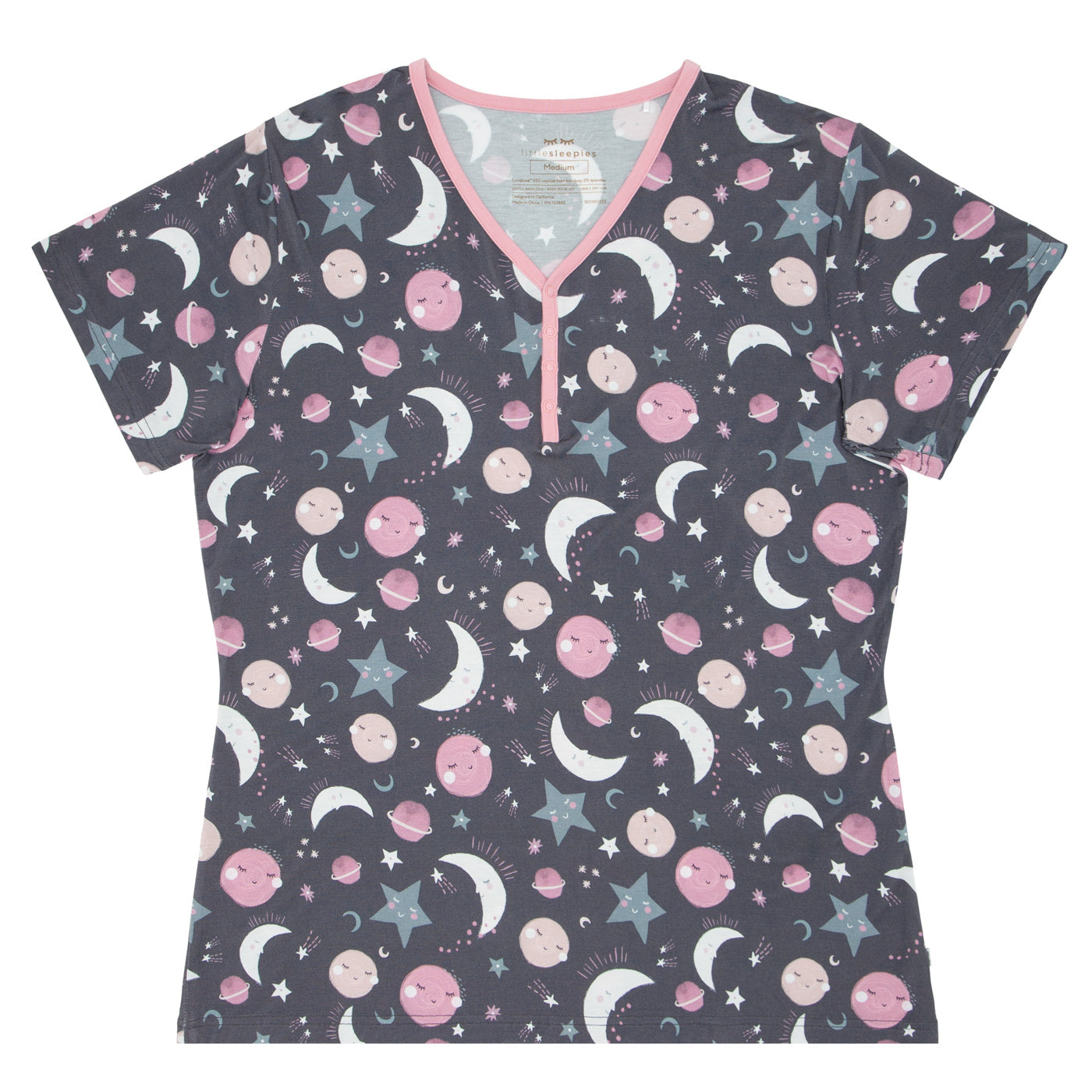 Pink To the Moon & Back Women's Short Sleeve Pajama Top - Image 4