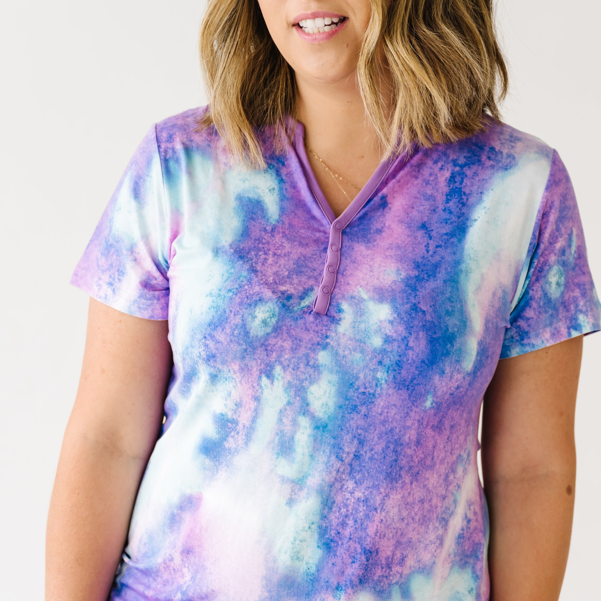 Purple Watercolor Women's Short Sleeve Pajama Top - Image 4