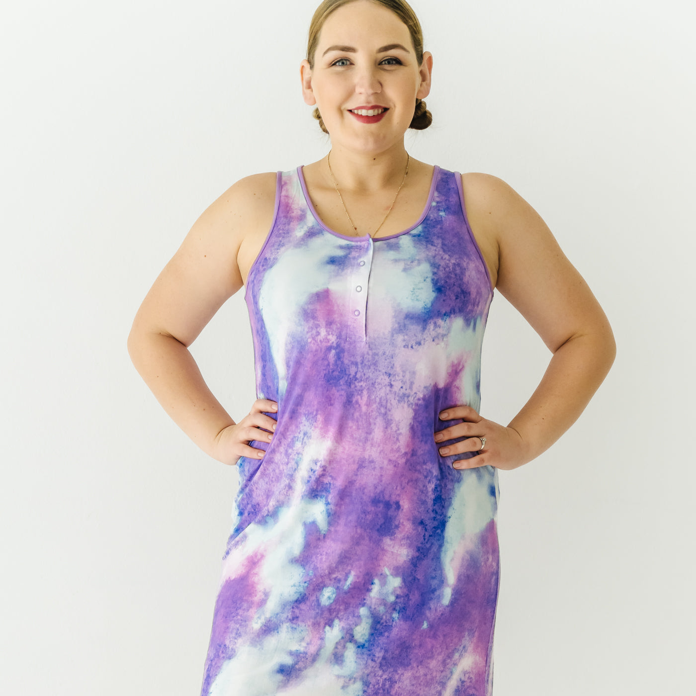 Purple Watercolor Women's Tank Nightgown - Image 3